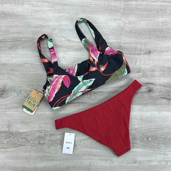 ☀️VOLCOM☀️RVCA☀️ FRONDS 4EVER CROP FADE OUT MEDIUM BIKINI SET - Picture 9 of 12